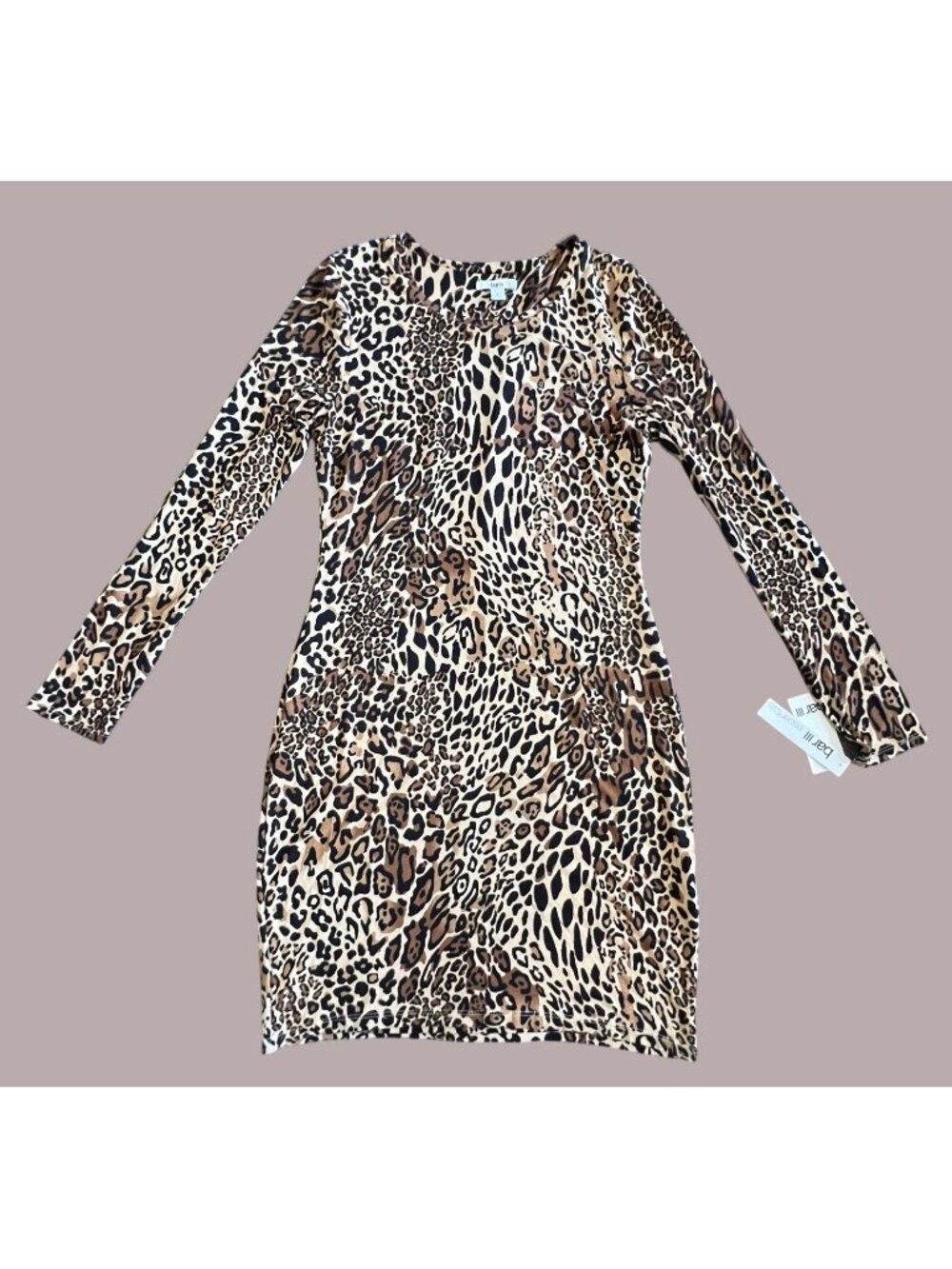 Bar III Essentials Cheetah Print Bodycon Dress Medium Long Sleeve